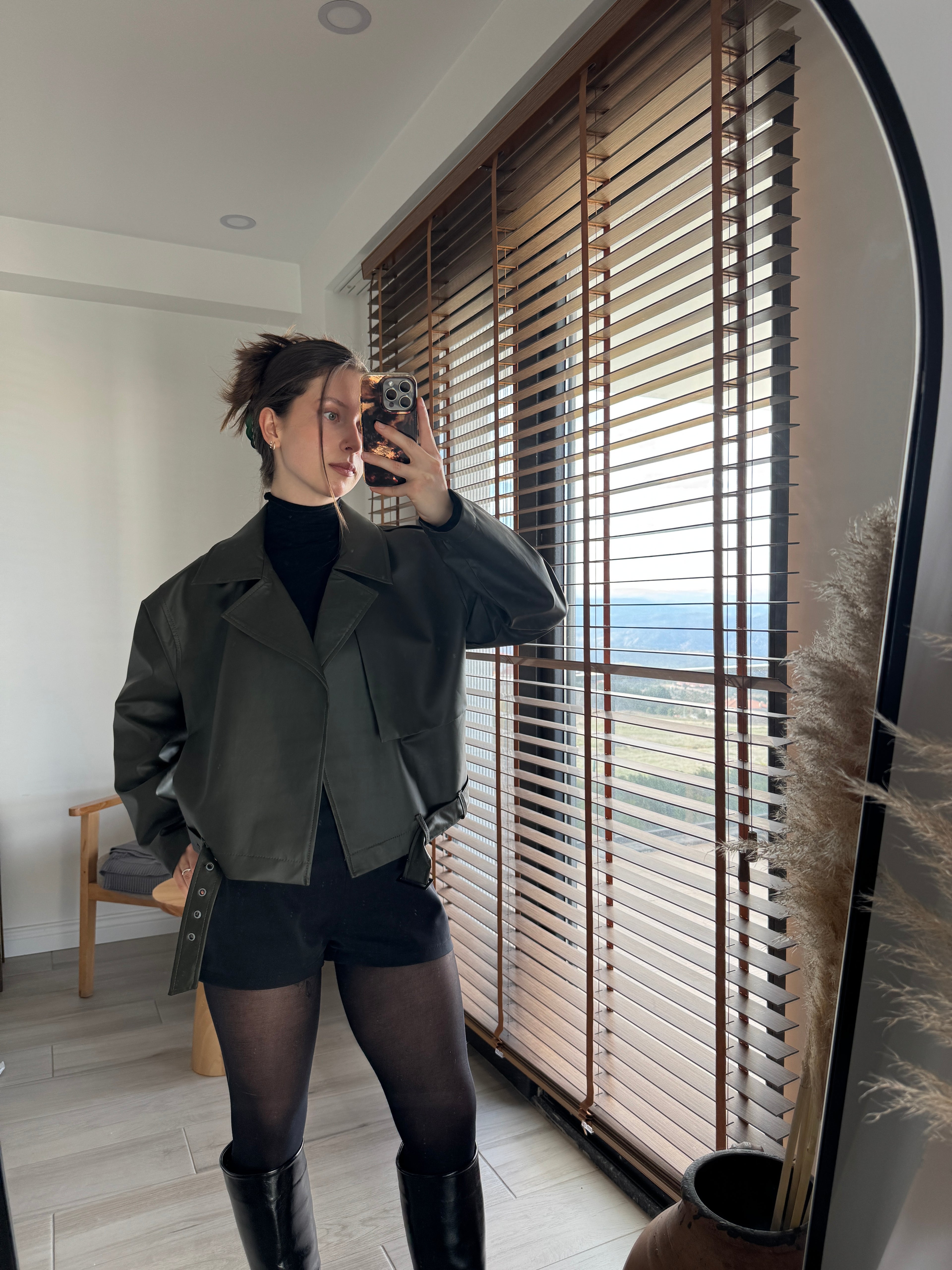 KHAKI LEATHER JACKET